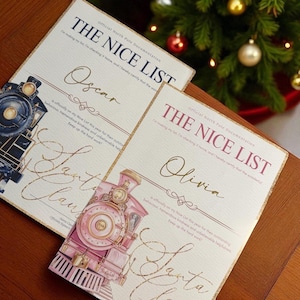 Gepersonaliseerde Nice List-certificaat van de kerstman: treinontwerp kerstaandenken