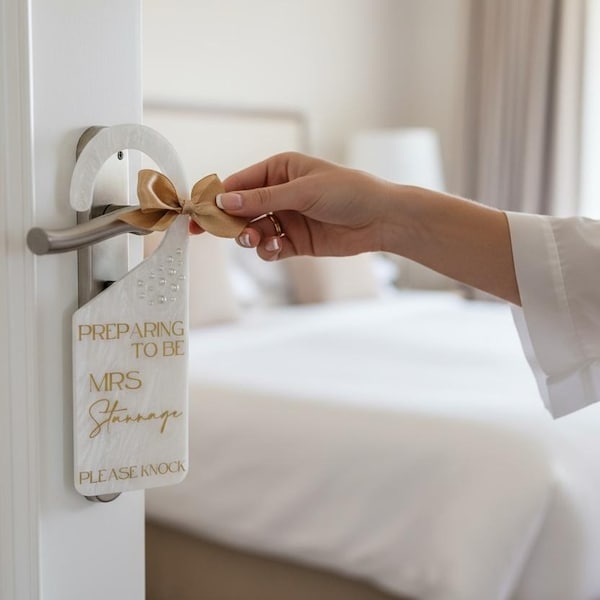 Preparing to be Mrs Door Hanger, Wedding Suite Door Hanger, Bride to Be Gifts, Bridal Decor, Bridal Suite Door Tag