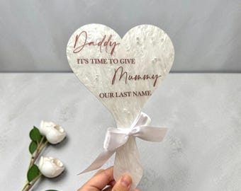 Personalised Acrylic 'Daddy Here Comes Mummy' Wedding Sign, Flower Girl Sign, Page Boy Signs, Time to give mummy our last name sign