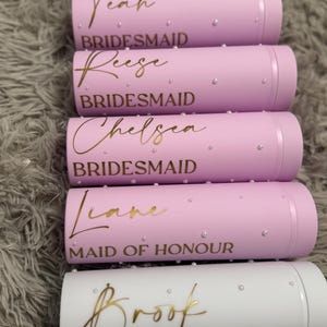 Personalised Skinny Tumbler for Bridal Party, Pearls and Prosecco, Diamantés, Bride to be, Maid of Honor, Bridesmaid Gifts, Gift for Bride image 6