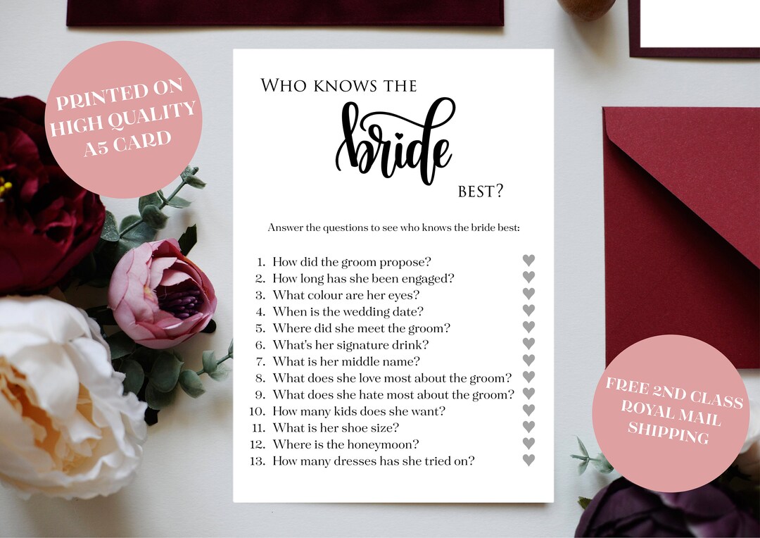 Hen Party Games, Who Knows the Bride Best, Bride to Be, Hen Do, Hen ...