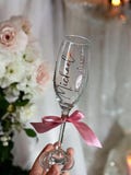 Personalised Champagne Flute for Bridal Party, Diamontes and Ribbon, Wedding Day Champagne Glass, Gift for Bride, Bride to Be, Bridesmaids