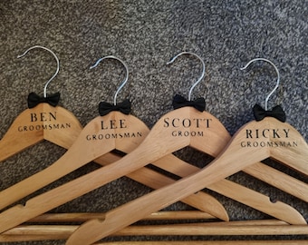 Personalised Vinyl Wedding Hangers with Bowtie, Wedding Coat Hanger, Groom, Groomsmen, Best Man, Page Boy, Wedding Favours, Men Hangers