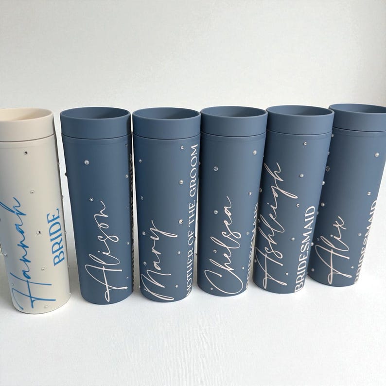 Personalised Skinny Tumbler for Bridal Party, Pearls and Prosecco, Diamantés, Bride to be, Maid of Honor, Bridesmaid Gifts, Gift for Bride image 8