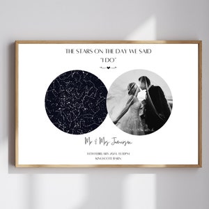 Carte des étoiles personnalisée, cadeau de mariage, cadeau pour les jeunes mariés, cadeau personnalisé, M. et Mme, cadeau d'anniversaire, cadeaux pour elle, cadeaux pour lui, Noël