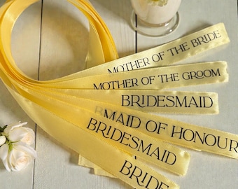 Personalised Ribbons for Bridal Party, Ribbon for Bride, Ribbon for Bridesmaid, Ribbon Place Names, Wedding Place Cards, Ribbon for glasses