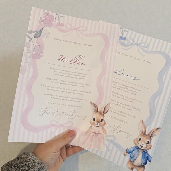 Personalised Easter Bunny Letter for Children | Pink or Blue Easter Delivery Letter | Cute Bunny Print | Easter Keepsake Gift