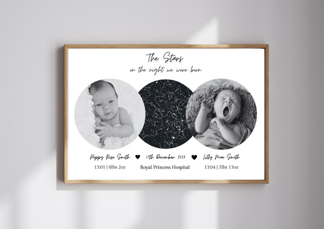 The Night You Were Born Twins, Star Map Print, Custom Print, Gift for ...