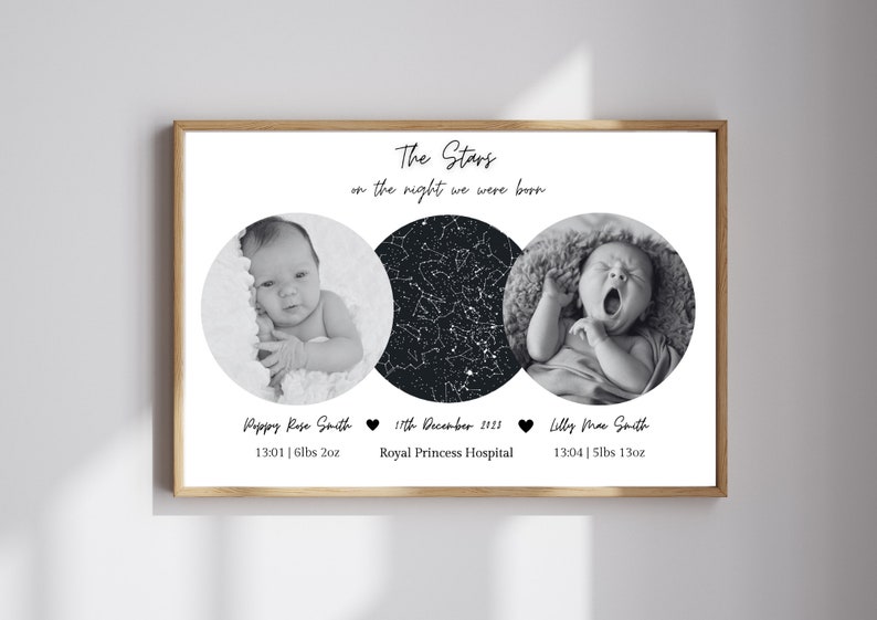 The Night You Were Born Twins, Star Map Print, Custom Print, Gift for ...
