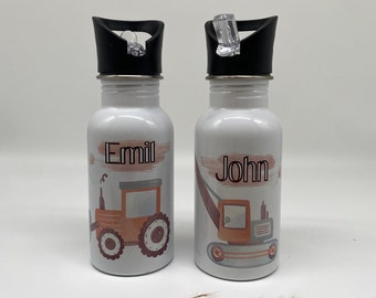 Trinkflasche mit Name Baustelle*Kindertrinkflasche*personalisiert*Trinkflasche mit Strohhalm*Kindergarten*Kindergeburtstag* Geschenkidee