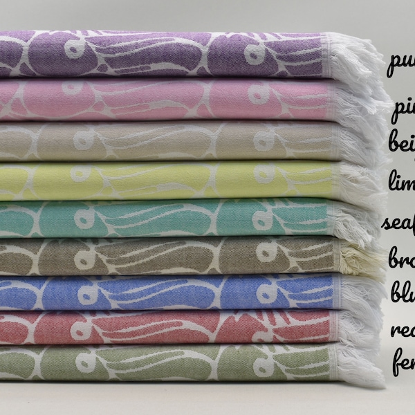 Bachelorette Party Favors, Wedding Gift Towel, Personalized Gifts, Fish Patterned Towels, Beach Peshtemal, Bath Towel, Organic Cotton Towels