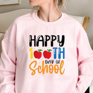 Felpa con la scritta &quot;Happy 100 Days of School&quot;, felpa per insegnanti, maglietta per insegnanti del 100° giorno, maglione per i 100 giorni di scuola, felpa per i 100 giorni di scuola