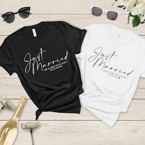 Just Married T-Shirt, Personalized Husband and Wife Couples Honeymoon T-Shirt, Finally Matching Wedding Tee, Mr and Mrs Any Name Any Date