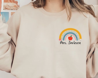 Teacher Sweatshirt: Rainbow and Pencil Custom Name Hoodie
