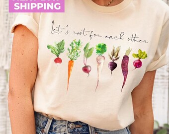 Lets Root Grow Gardening Shirt Vegetable Green Thumb Tee
