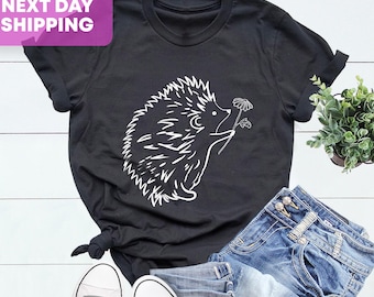 Funny Hedgehog Shirt: Cute Hedgehog Flower T-Shirt, Woodland Animal Tee, Nature Lover Gift