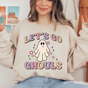 Lets Go Ghouls Sweatshirt, Halloween Sweatshirt, Retro Halloween Sweater, Ghost Halloween Sweatshirt, Funny Ghost Sweater