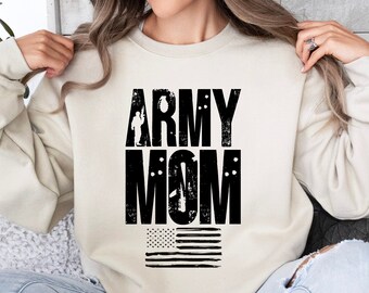 Army Mom Sweatshirt Distressed Patriotic Military Support Graphic Pullover