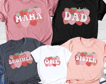 Strawberry First Birthday Matching Family Party Shirt, Strawberry 1st Birthday Outfit, First Birthday Party