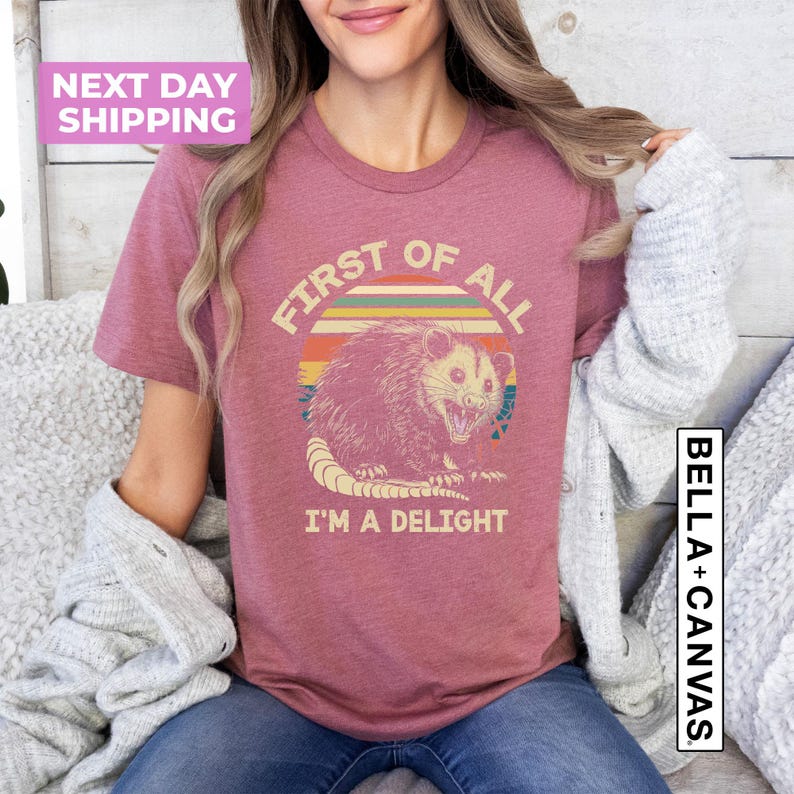 Funny Opossum Shirts, Angry Opossum T-Shirt, First Of All I'm A Delight, Opossum Lover, First Of All I'm A Delight, Funny Opossum Shirts afbeelding 3