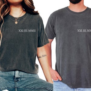 Personalized Roman Numeral T-shirt, Comfort Colors® Custom Anniversary Date Shirt, Matching Couples Outfit, Honeymoon Shirt, Wedding Tee