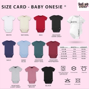 a baby onesie size chart with different colors