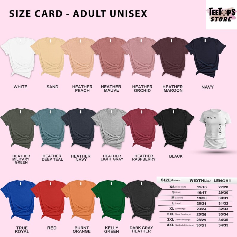 a women's t - shirt with different colors and sizes