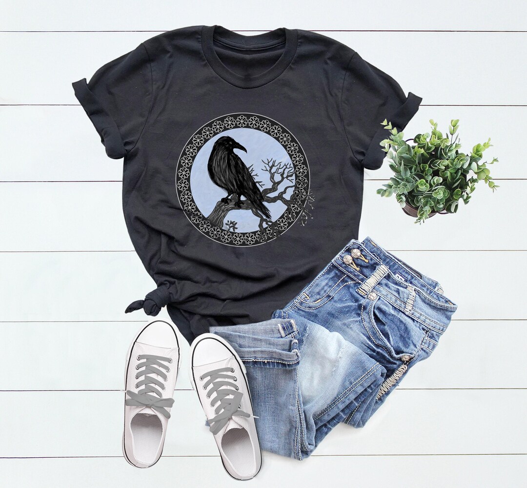 Raven Lover Shirt, Scandinavian Tree Shirt, Gift for Men, Raven Woman ...