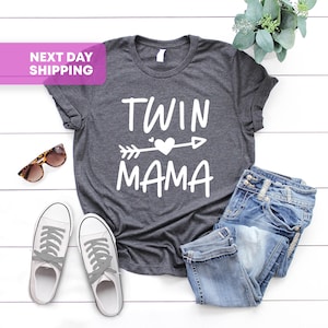Twin Mom Shirt for Mother&#39;s Day Gift, Twin Mama TShirt for Mom, Cute Gift for Twin Mama, Mom of Twins T-Shirt for Mothers Day Gift for
