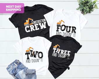 Personalized Construction Crew Birthday Shirt, Custom Name 2nd 3rd Birthday Boy Outfit, Excavator Family Matching Shirts, Diggin It Party