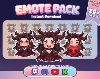 Lilith Chibi 20 + 9 EXTRA Emotes Pack – Niedliche PNG Emotes für Twitch, Discord & YouTube | Demon Queen Luftschlangen Emotes | Digitaler Download