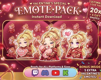 Valentinstag Elfen Emote Paket | ULTIMATE PACK 20+5 GESCHENK | Love Elven Emotes im Chibi Style für Youtube, Discord, Twitch & Kick (Digitaler Download)