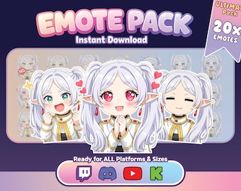 Frieren 20+1 Bonus Emote Bundle für Twitch und Discord - 21 süße Chibi Anime Magier Sticker