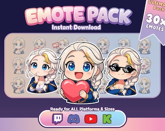 Jaina Prachtmeer 30+4 Bonus Emote Pack | World of Warcraft Chibi Frost Magier Twitch Emotes | WoW Anime Stream PNG für Discord YouTube Kick