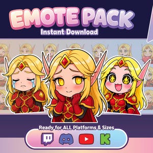 Emotes de elfo guerrero: 10+6 Emotes de elfo de regalo, stickers PNG de elfo chibi para YouTube, Twitch, Discord y Kick / Descarga digital