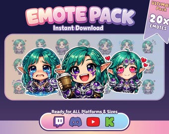 Chibi Elfen Magier Emotes (20) | Luftschlange PNG (Digitaler Download
