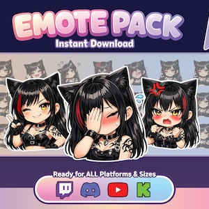 Kawaii Catgirl 5 Bundle Starter Emotes Pack –  | Cute Anime Cat Girl Stream Emotes (PNG)