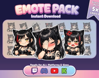 Kawaii Catgirl 5 Bundle Starter Emotes Paket - | Niedliche Anime Katzen Mädchen Streamer Emotes (PNG)