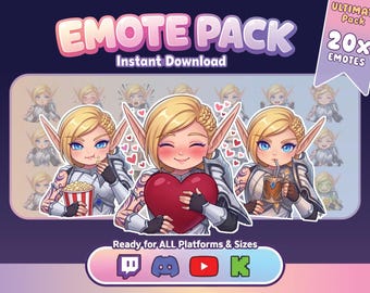Alleria Windläufer 20+2 Bonus Emote Pack | World of Warcraft Chibi Elfe Waldläufer Twitch Emotes | Fantasy Stream PNG für Discord YouTube Kick