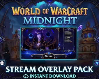 Stream Overlay Pack für OBS | World of Warcraft Midnight RPG Twitch Overlay, Frames, Alarme, Buttons & Stream Screens | Digitaler Download