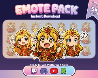 Blonde Elfe Mädchen 5 + Bonus Bundle Starter Emotes | Chibi Fantasie Stromspiel PNG