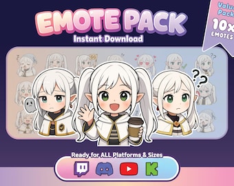 Chibi Elf Mage Emotes | Cozy Fantasy Streamer Pack (Digital Download)