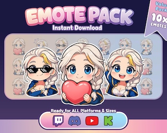 Jaina Prachtmeer 10 Bündel Emote Pack - | Chibi Magier Stream Emotes (PNG)