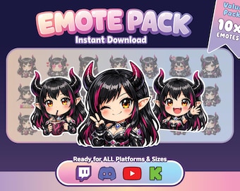 Demon Girl 10 Bündel Emotes Pack | Niedliche Chibi Succubus Emotes (PNG)