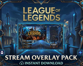 League of Legends Stream Overlay Pack für OBS | Statisches Twitch Overlay, MOBA Gaming Frames, Alarme, Buttons & Hintergründe | Digitaler Download