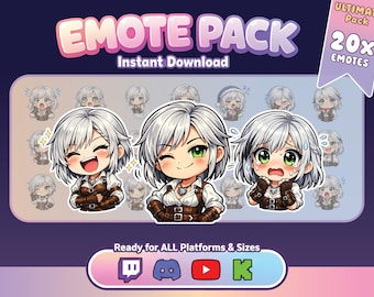 Witcher Girl Emotes - 20 Chibi Fantasy PNGs (Instant Download)