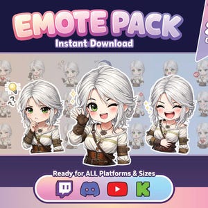 Ciri Witcher Emote Pack | Cute White-Haired Witch Girl Emotes Pack (20) | Fantasy Anime Streamer Emotes | Twitch Discord Kick PNG