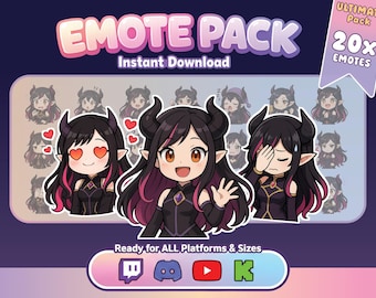 Niedliche Dämon Mädchen Emotes Pack (20) | Kawaii Emotes für Twitch, Discord, YouTube & Kick – Streamer Emotes PNG