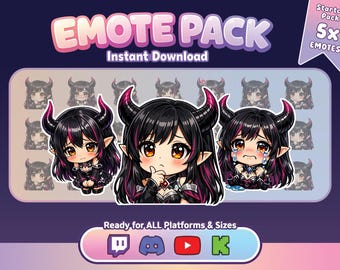 Demon Girl 5 bundle Emotes Pack - Starter Bundle | Niedliche Chibi Succubus Emotes (PNG)
