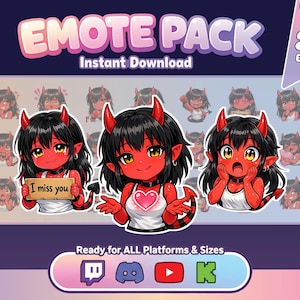 Meru Succubus Emote Bundle for Twitch and Discord - 20 Red Demon Girl Tiefling Stream Assets